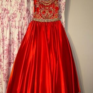 Elegant Red Kids Dress with Beaded Bodice